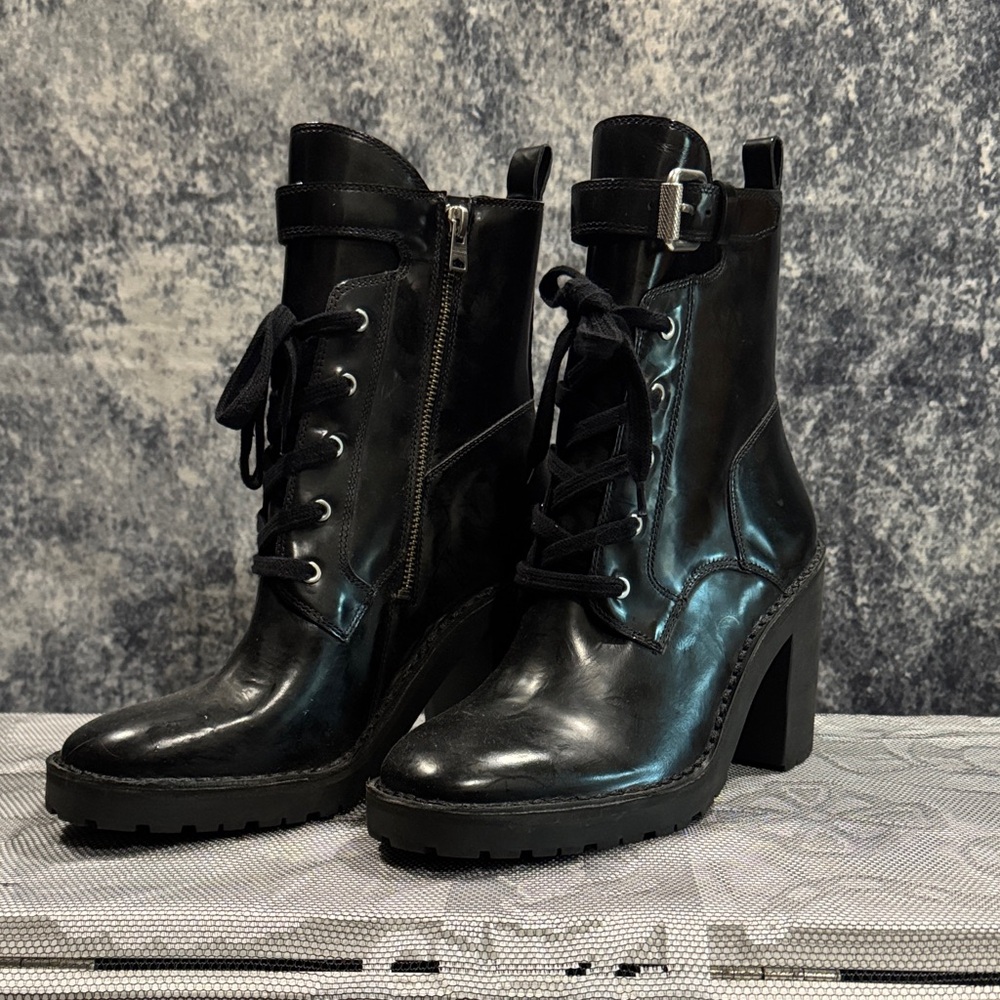 NWOT All Saints Cacey black patent leather boots